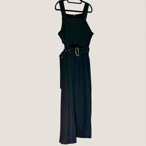 NWOT Nicole Miller New York Black Belted Midi Dress | Utility Pinafore Style | L